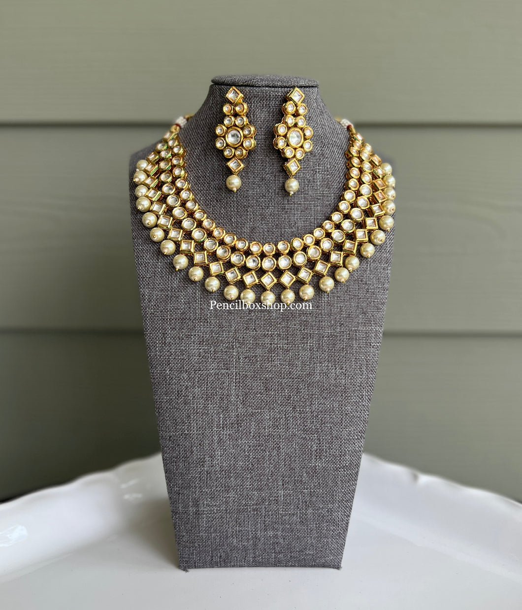 Three Layered Kundan Necklace set back side meenakari