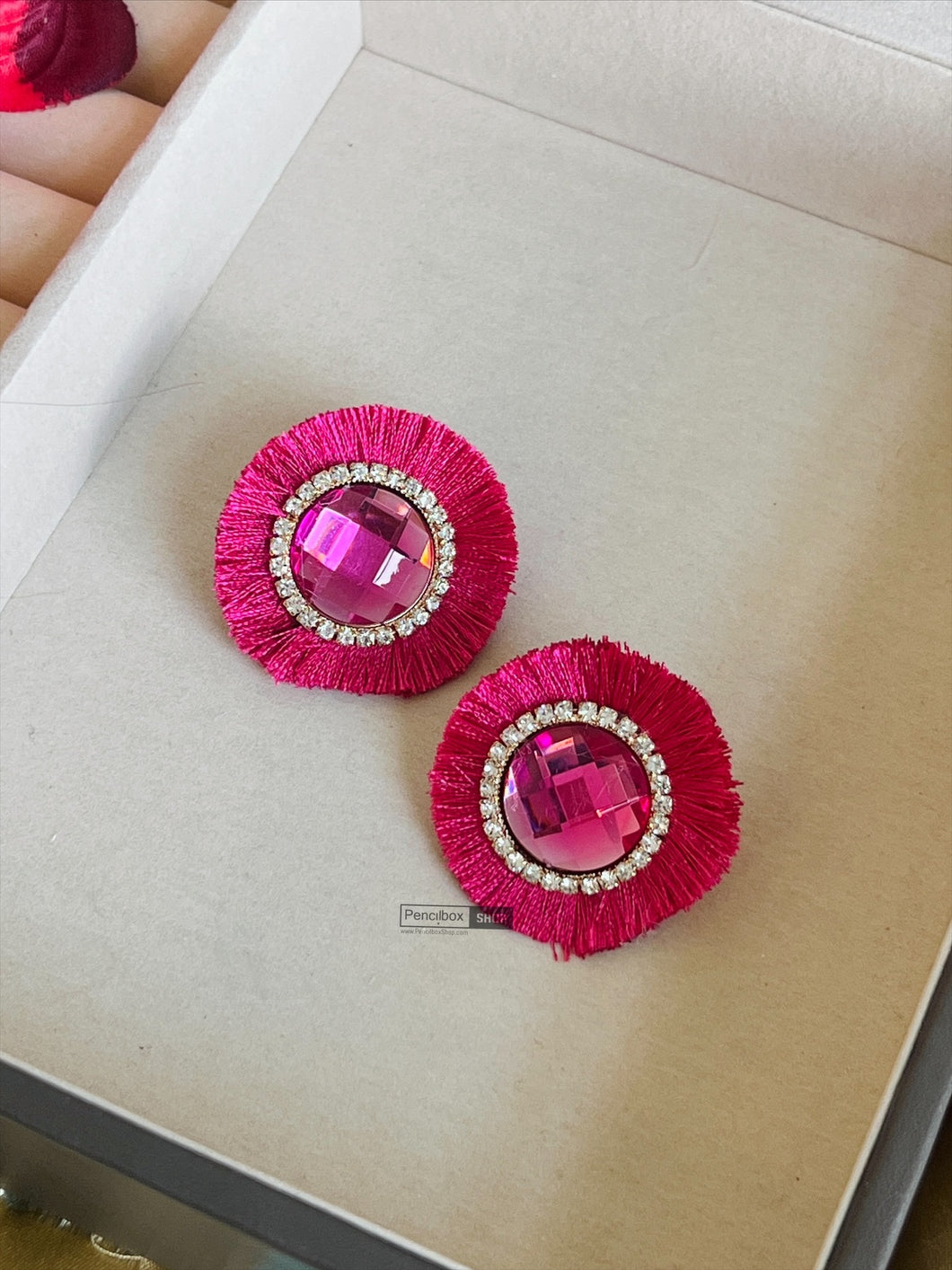 Pink crystal Tassel Stud Earrings IDW