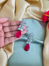 Load image into Gallery viewer, American Diamond Silver Ruby  Cz Earrings
