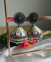 Load image into Gallery viewer, German silver Painted Pearl Jhumka Earrings
