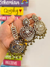 Load image into Gallery viewer, Pearl beads Chandbali  Mirror Jhumka Set with Maangtikka Set
