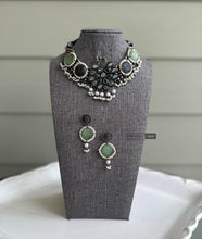Load image into Gallery viewer, German silver Mint grey Choker Statement necklace set
