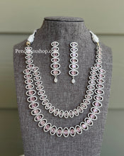 Load image into Gallery viewer, Silver Two Layered American Diamond cz Necklace set
