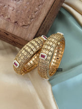 Load image into Gallery viewer, Set of 2 Bangles Ruby Pearl  Broad stone matte gold finish
