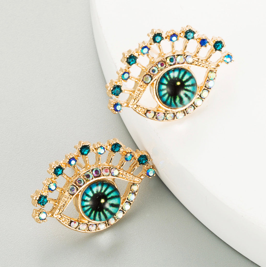 Evil Eye Blue Rhinestone Small Stud Earrings IDW