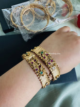 Load image into Gallery viewer, Set of 2 Bangles Flower Kemp stone Kundan Stone gold finish
