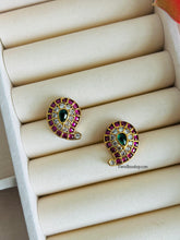 Load image into Gallery viewer, Multicolor mango shape Kemp stone Stud Temple earrings
