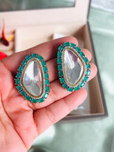 Load image into Gallery viewer, Designer uncut kundan silver Foiled Stud earrings
