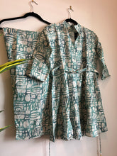Load image into Gallery viewer, Green beige Flower Coord set with belt  Women Clothing
