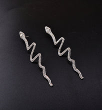 Load image into Gallery viewer, Snake shaped Rhinestone Long Statement Earrings IDW
