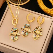 Load image into Gallery viewer, Evil Eye 18k gold plated Stainless steel Rhinestone Necklace set IDW
