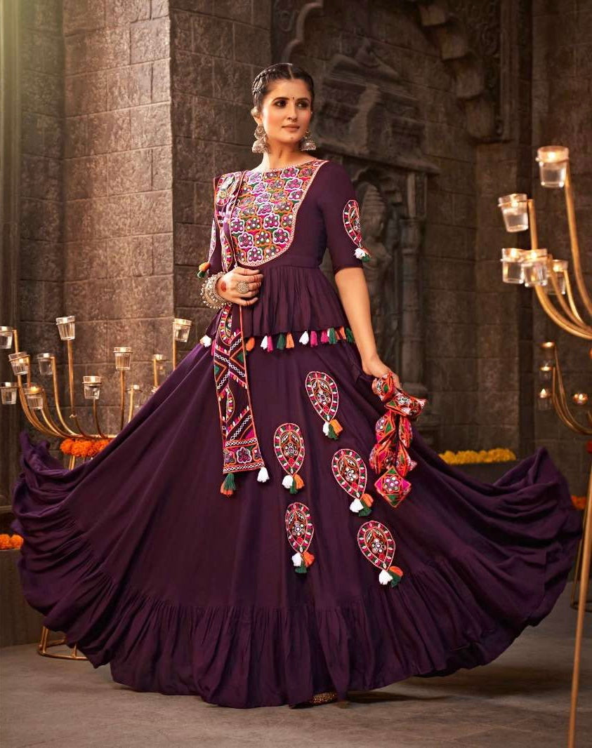 V8 2347 PRE ORDER Purple Embroidery Navratri lehenga choli