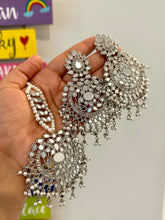 Load image into Gallery viewer, Pearl beads Chandbali  Mirror Jhumka Set with Maangtikka Set
