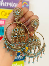 Load image into Gallery viewer, Polki Big Chandbali Golden Jhumka Earrings
