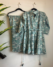 Load image into Gallery viewer, Green beige Flower Coord set with belt  Women Clothing
