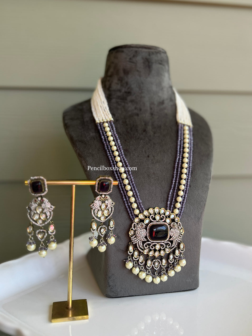 22k Gold plated Tayani Long Purple Premium Statement Necklace set