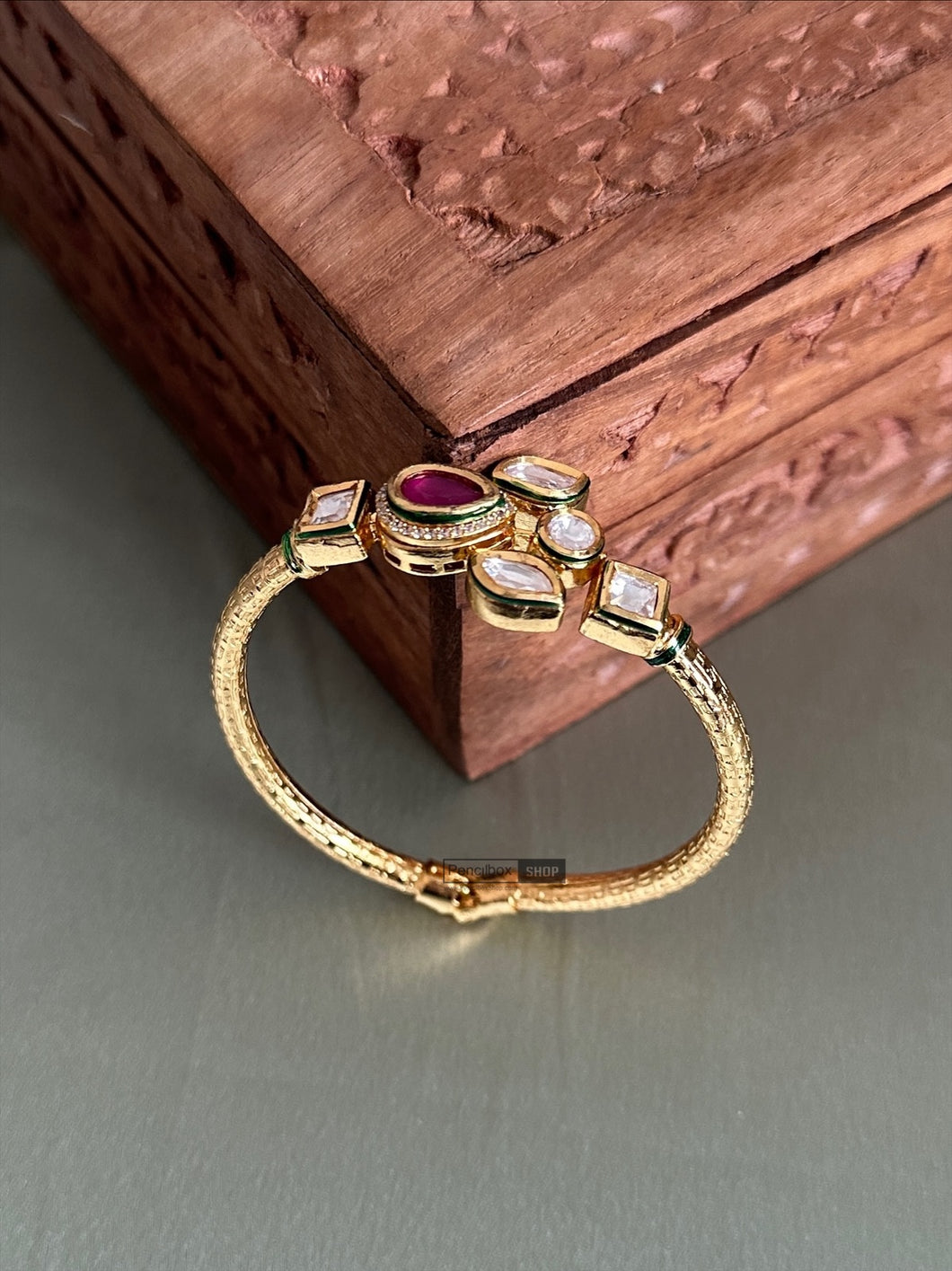 Kundan Ruby cz stone  Openable bangle kada