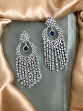 Load image into Gallery viewer, Cocktail American Diamond Silver Designer Royal Blue Earrings
