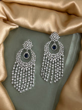 Load image into Gallery viewer, Cocktail American Diamond Silver Designer Royal Blue Earrings
