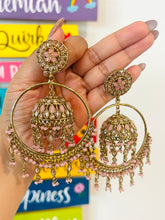 Load image into Gallery viewer, Polki Big Chandbali Golden Jhumka Earrings
