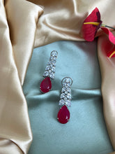 Load image into Gallery viewer, American Diamond Silver Ruby  Cz Earrings
