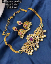 Load image into Gallery viewer, Peacock cz Kemp Stone Choker temple ethnic Necklace set
