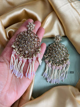 Load image into Gallery viewer, Aishwarya Polki Long Dangling  Earrings with tassel Beads
