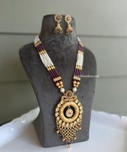 Load image into Gallery viewer, Green Multicolor Pearl Rajwadi kundan stone Mala Necklace set
