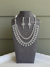 Load image into Gallery viewer, Silver Designer Layered American Diamond cz Necklace set
