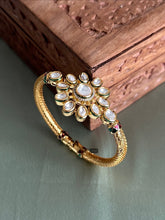Load image into Gallery viewer, Kundan Back Meenakari Flower Openable bangle kada
