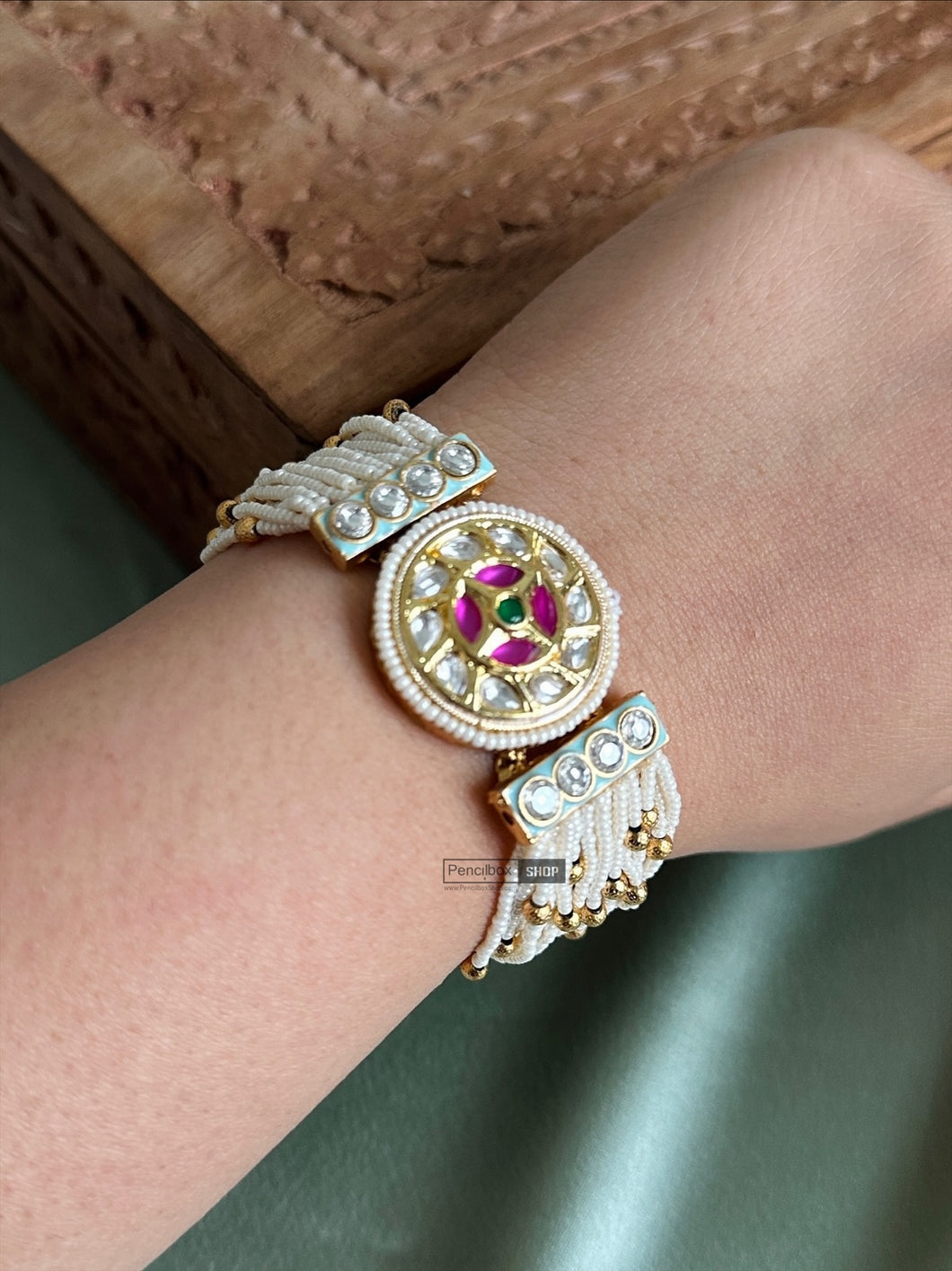 Kundan Pearl Multicolor Openable bracelet kada