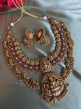 Load image into Gallery viewer, Real Kemp Stone Peacock Lakshmi ji Layered Necklace set templejewelry
