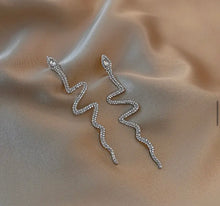 Load image into Gallery viewer, Snake shaped Rhinestone Long Statement Earrings IDW
