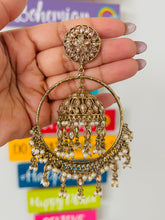 Load image into Gallery viewer, Polki Big Chandbali Golden Jhumka Earrings
