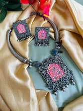 Load image into Gallery viewer, German silver Stone Painted Square Hasli necklace set
