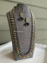 Load image into Gallery viewer, German silver Long Ruby Green Statement Dual Tone necklace set

