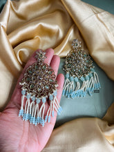 Load image into Gallery viewer, Aishwarya Polki Long Dangling  Earrings with tassel Beads
