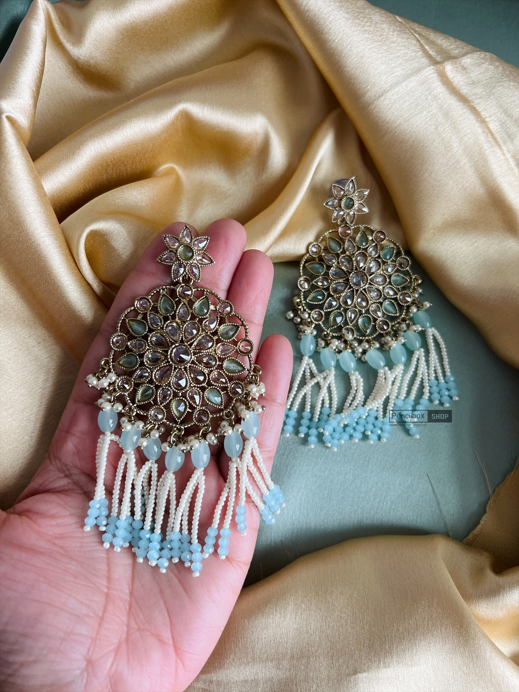 Aishwarya Polki Long Dangling  Earrings with tassel Beads