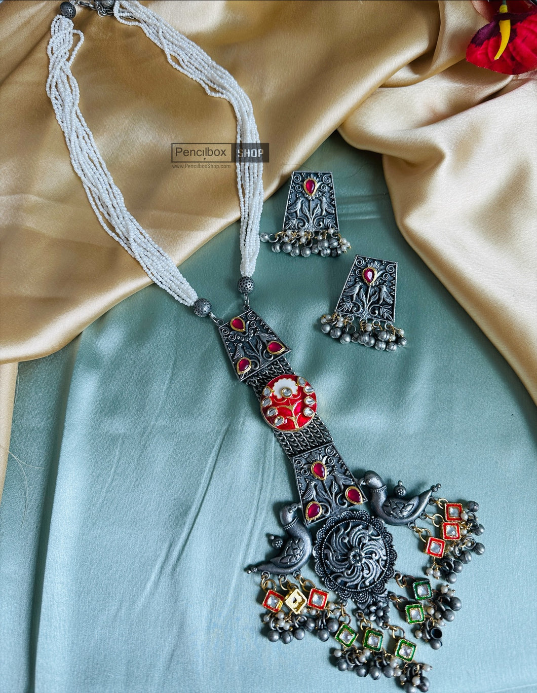 Peacock Multicolor Ghungroo Oxidised Afghani Ghungroo Necklace set