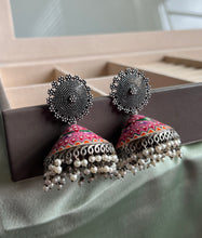 Load image into Gallery viewer, German silver Painted Pearl Jhumka Earrings
