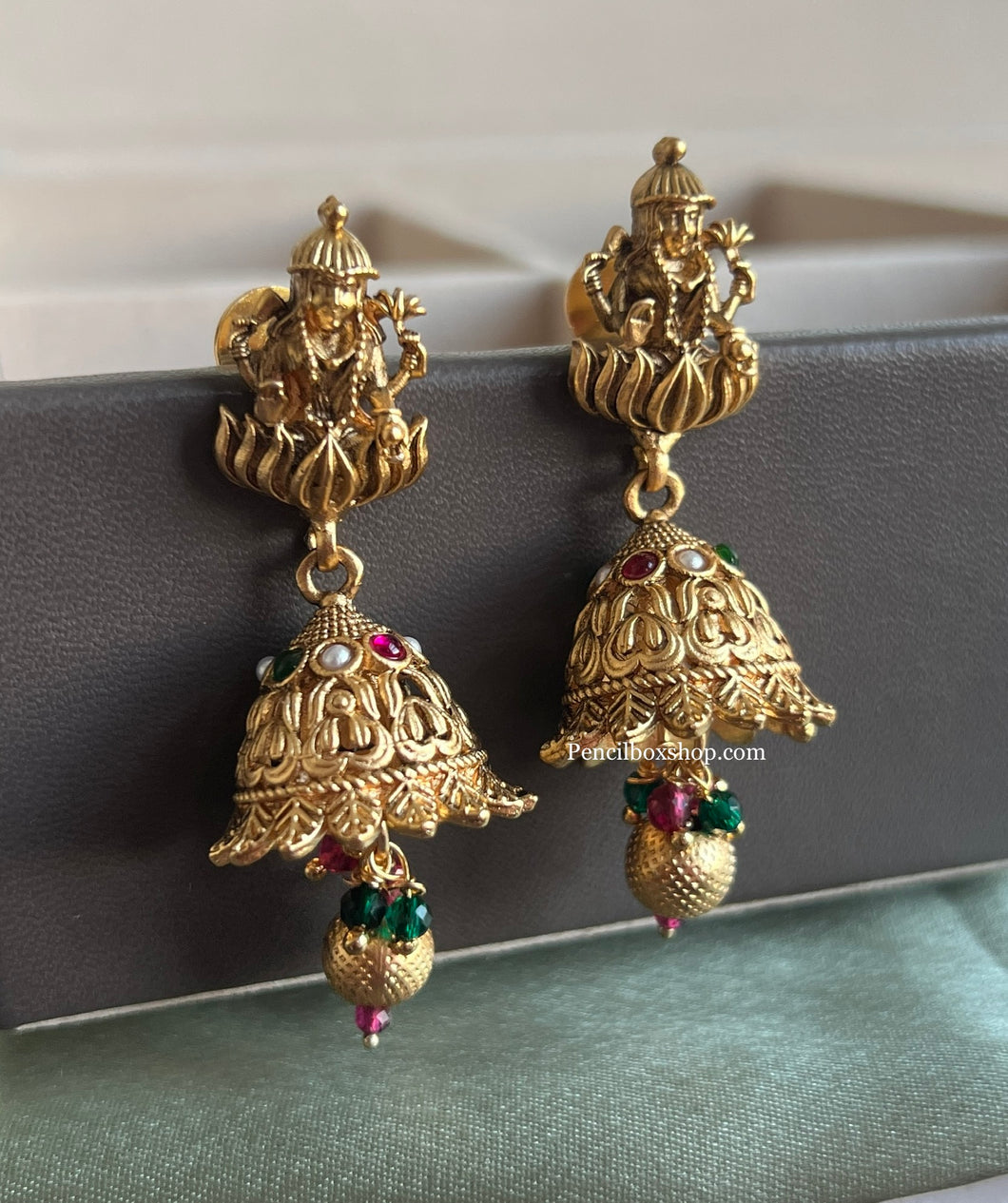 Lakshmi ji small Pearl stone jhumki earrings