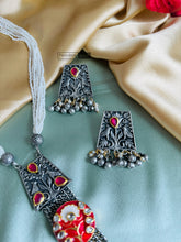 Load image into Gallery viewer, Peacock Multicolor Ghungroo Oxidised Afghani Ghungroo Necklace set
