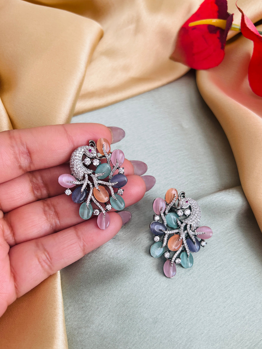 American Diamond peacock Cz Stud Earrings