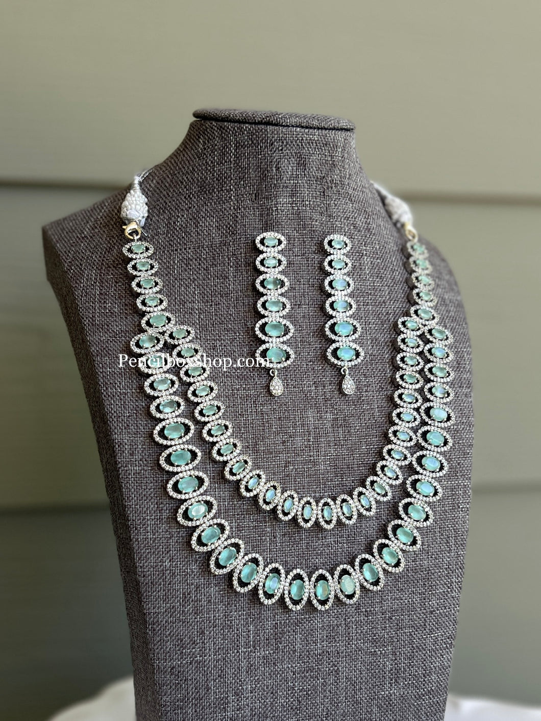 Silver Two Layered American Diamond cz Necklace set
