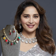Load image into Gallery viewer, Multicolor Carved Stone Statement Designer Necklace set
