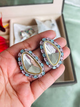Load image into Gallery viewer, Designer uncut kundan silver Foiled Stud earrings
