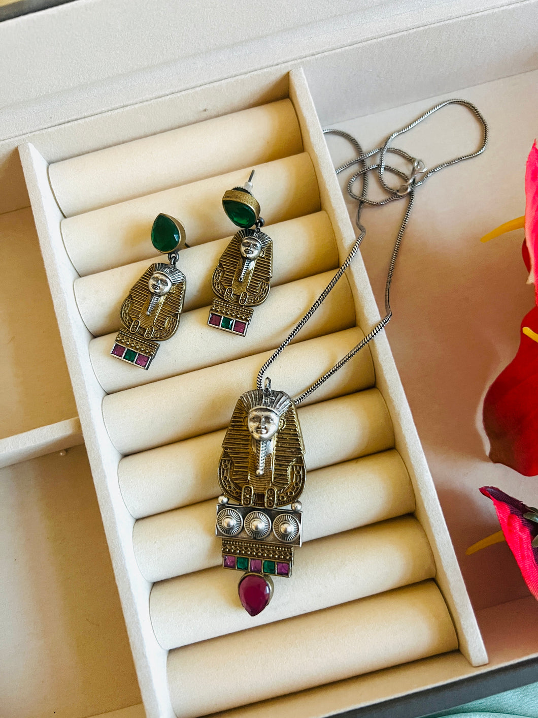 German silver Pendant Chain Necklace set
