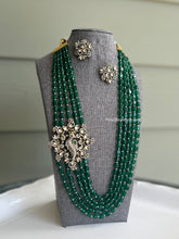 Load image into Gallery viewer, American Diamond peacock Green mala long Victorian Kundan Necklace set

