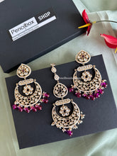 Load image into Gallery viewer, 22k gold plated Tayani Statement Chandbali Earrings with Maangtikka
