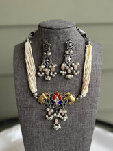 Load image into Gallery viewer, German Silver Elephant Pachi Kundan choker necklace set
